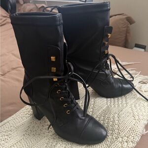 Stuart Weitzman 'Veruka' Black Leather Lace-Up Boot (as seen on Meghan Markle)